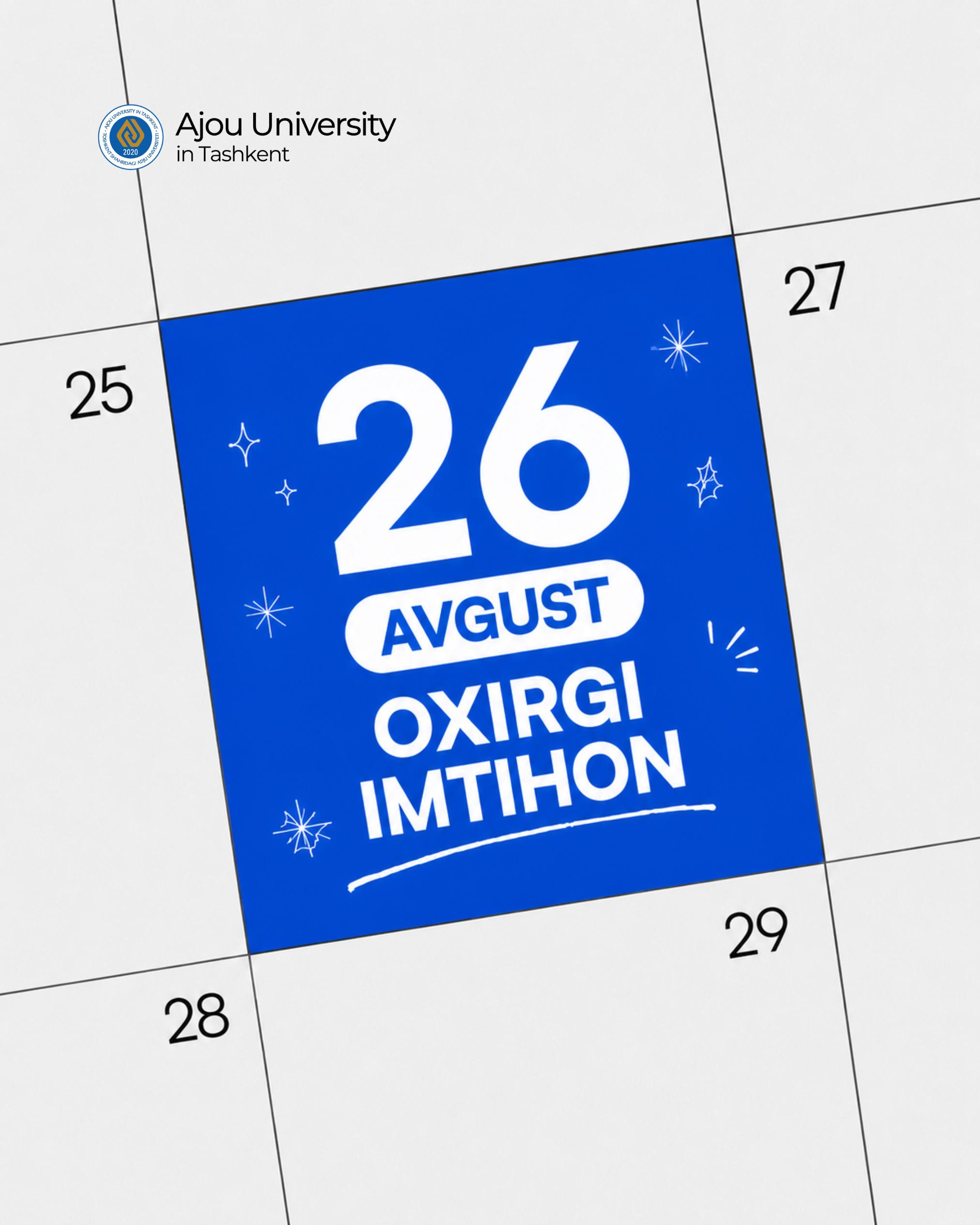 On August 26, the last entrance exam of 2026 will be held at Adju University in Tashkent!